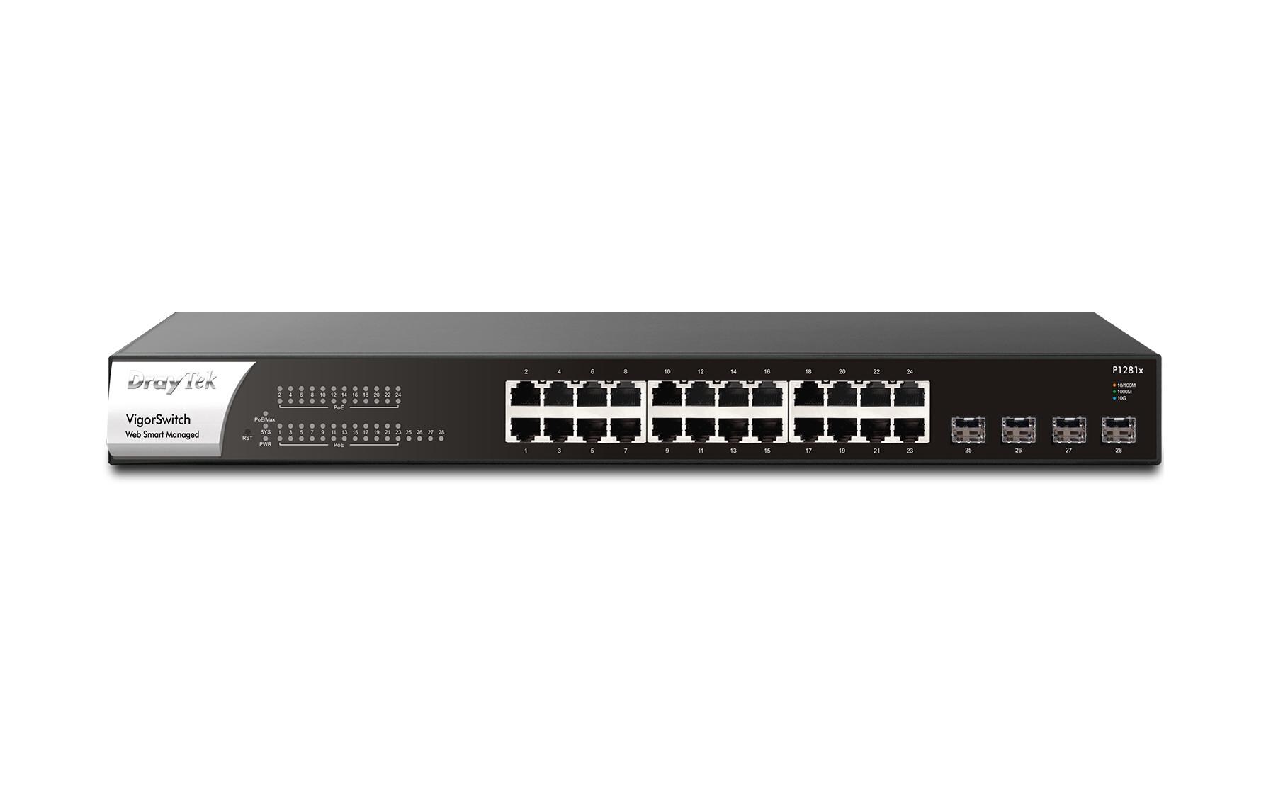 SFP+ Switch P1281x 28 Port<br>28-Port Web Smart Gigabit PoE+ Switch mit 10G SFP+ Slots