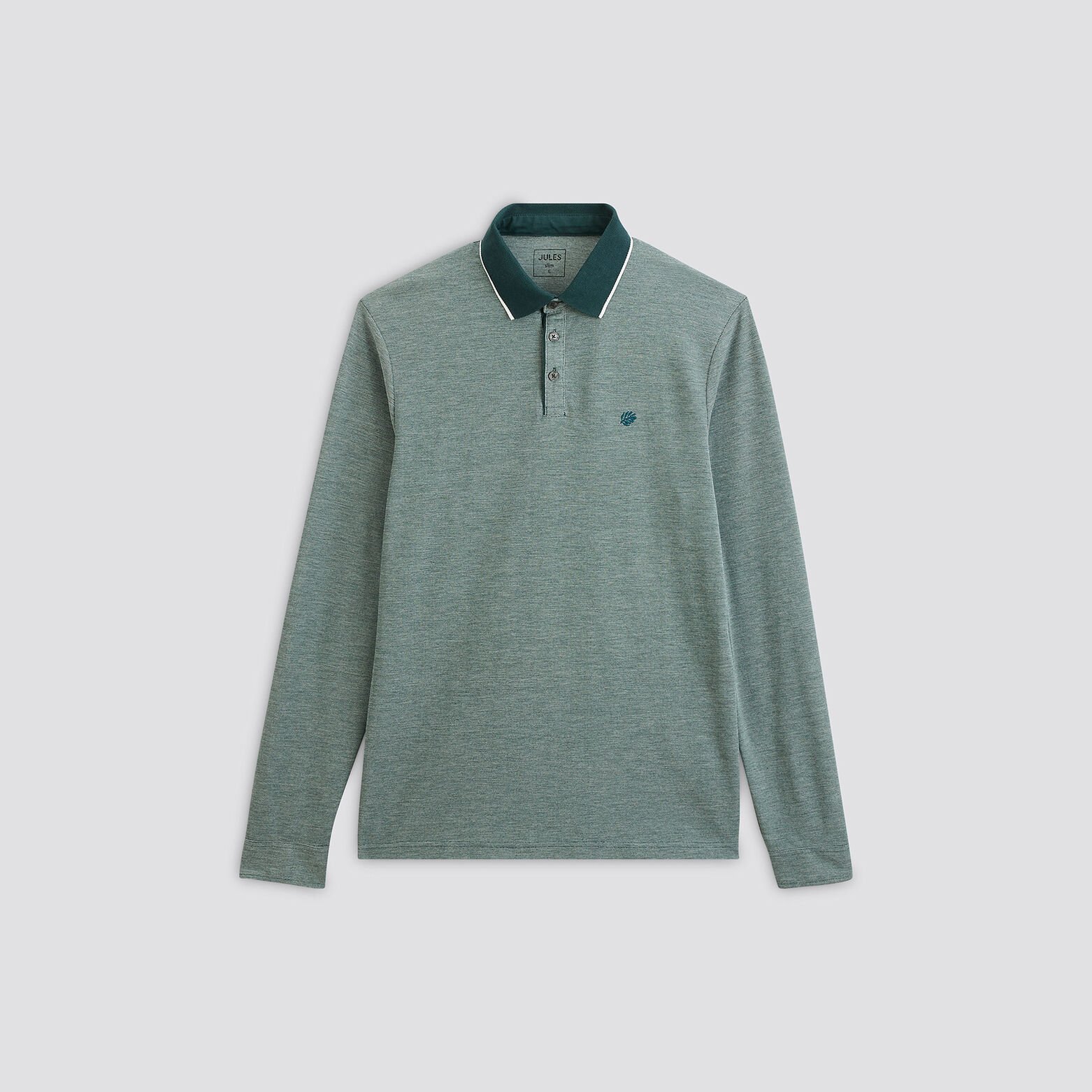 Polo manches longues piqué à col contrasté Vert
