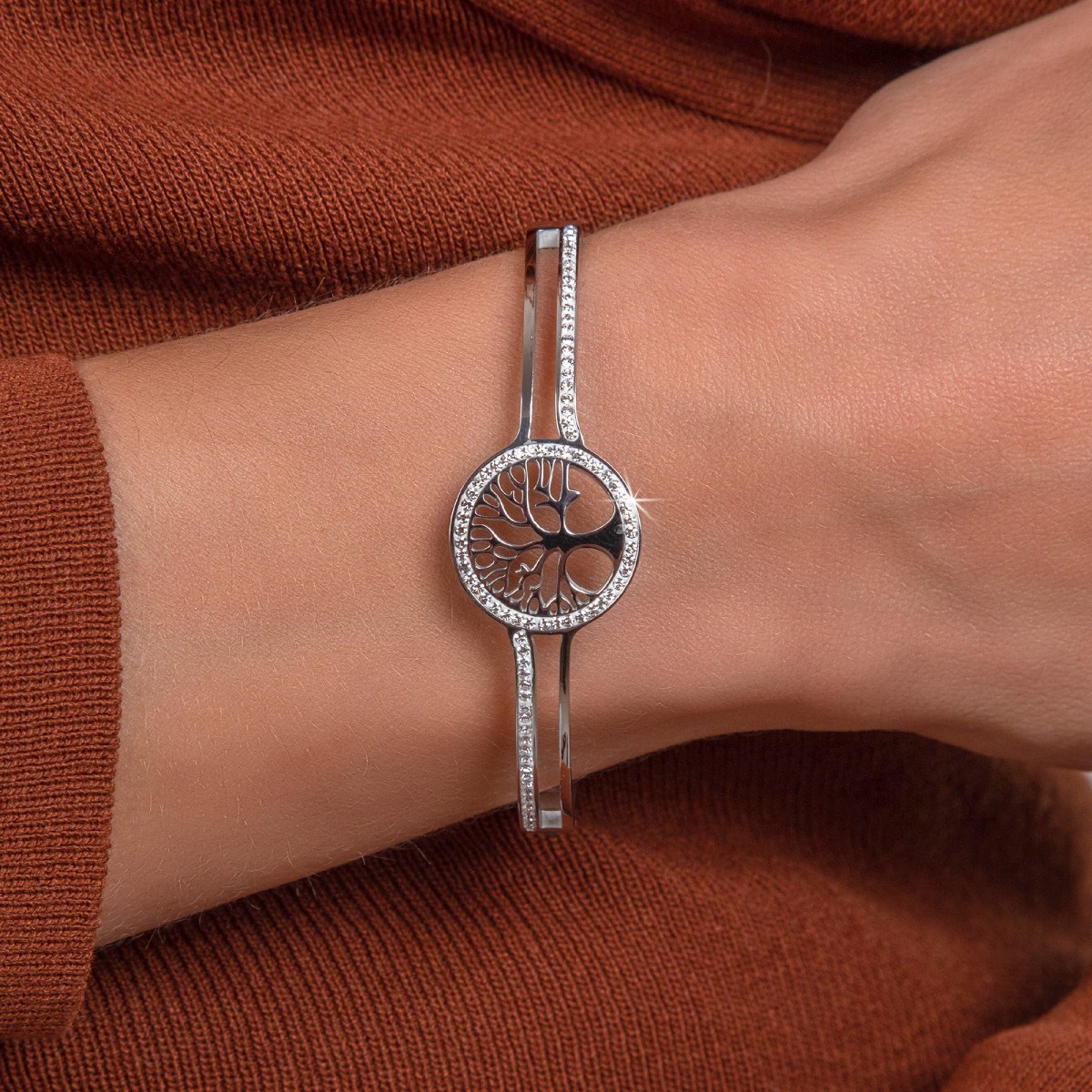 Bracelet arbre de vie en acier inoxydable SC Crystal
