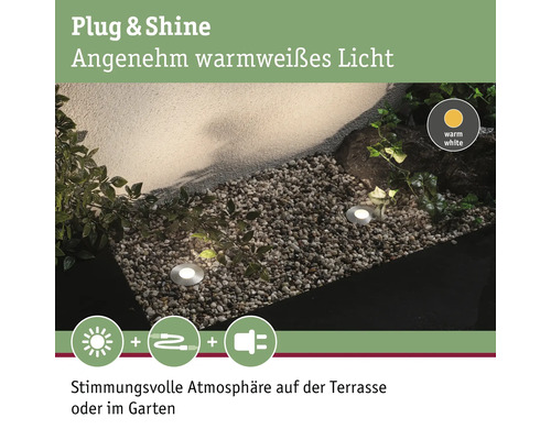 Paulmann Plug & Shine LED Inbouwspot Enkele Spot IP65 2.5W 95 lm 3000K Staande Mini Zilver 230/24V