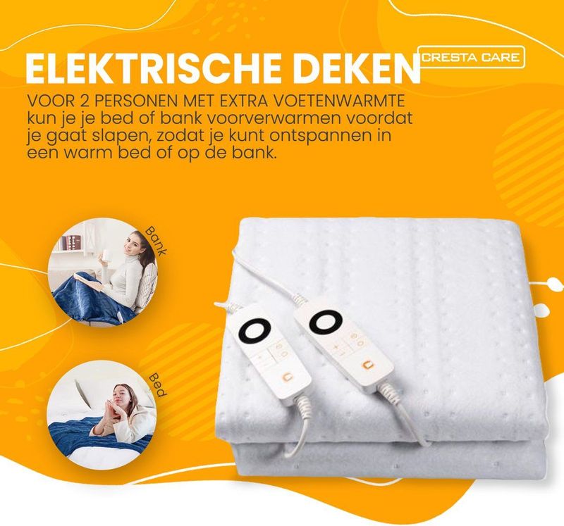 Cresta Care KTS172 Elektrische Deken - 2 Persoons - Cosy Fleece - 200 Watt