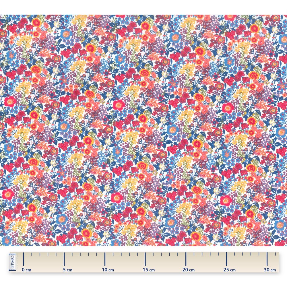 Coupon Tissu 1 M Fleuri Orange Bleu Blanc Ex1064