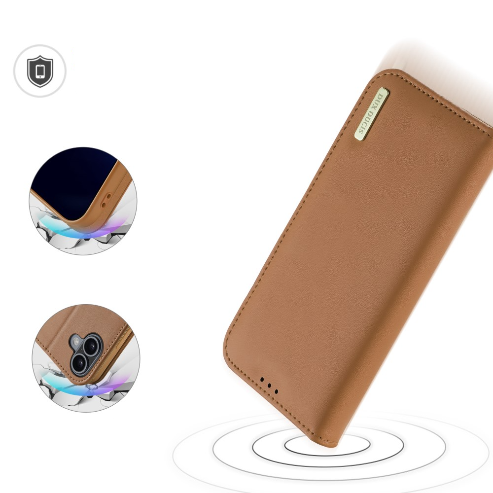 iPhone 16 Flip Wallet Cover Echtleder Tasche (RFID Schutz) - Braun