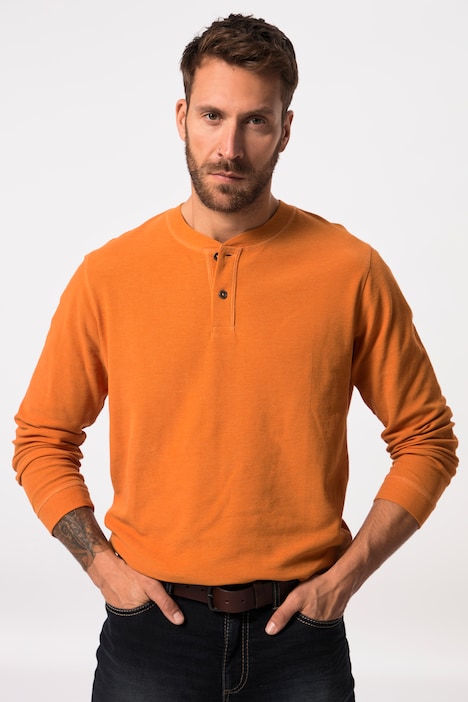 Henley, Langarm, Waffel-Pikee, Rundhals mit Knopfleiste, bis 8 XL