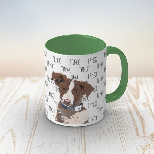 Caneca personalizada com nome e desenho, cor verde.