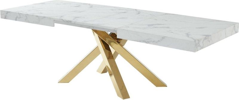 CATONAV - Eettafel - Wit Marmereffect - MDF en Metaal - Uitschuifbaar voor 6 tot 10 Plaatsen