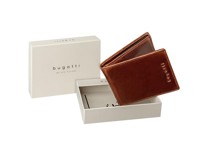 Bugatti Portemonnaie Romano Dunkelbraun Scheintasche mit Klappe und RFID-Schutz