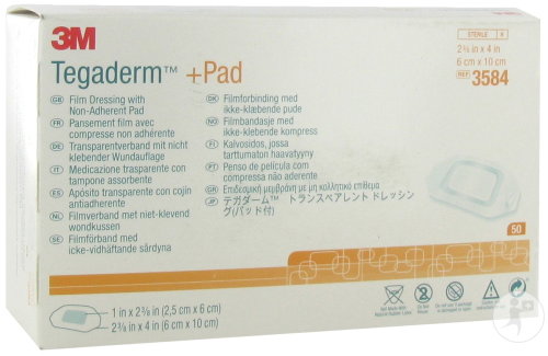 3M Tegaderm+Pad Pansement Transparent Stérile 6x10cm Pièces 50 (3584)