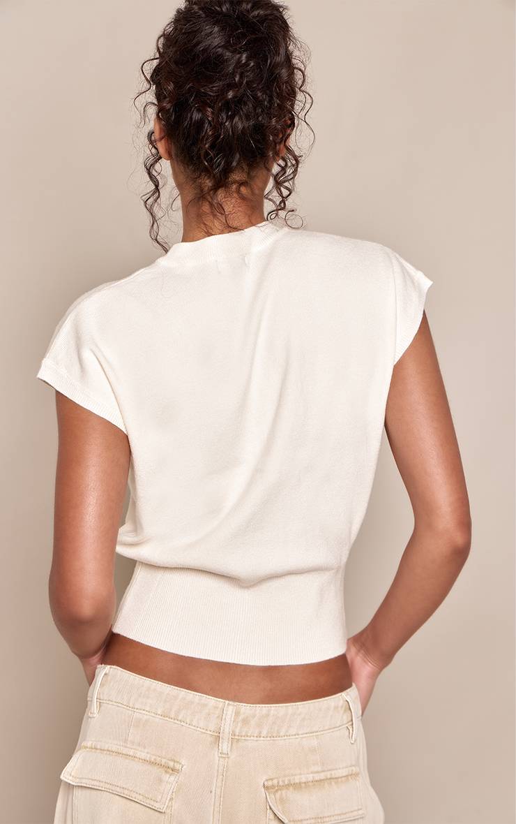 Crème Cardigan En Maille Compacte Cintré À Manches Courtes