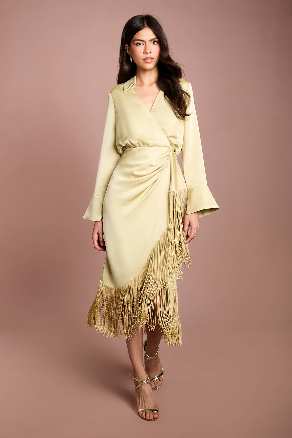 Coast Robe Chemise En Satin À Franges