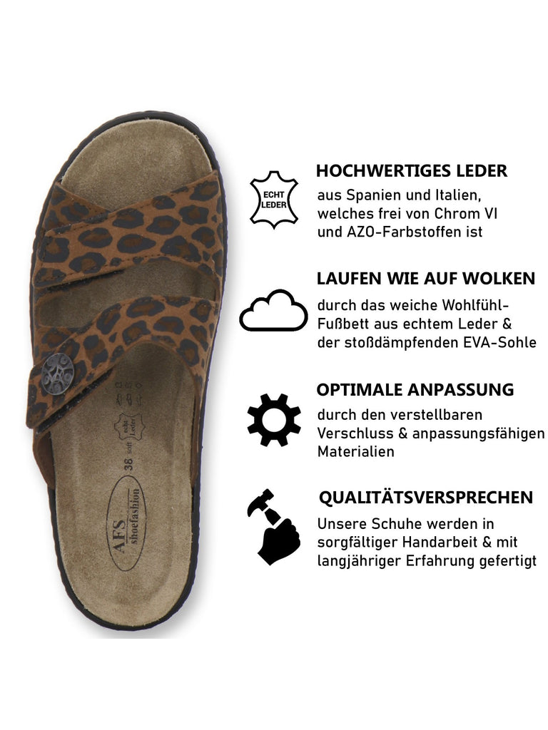 Pantoletten Damen Wechselfußbett leo-braun