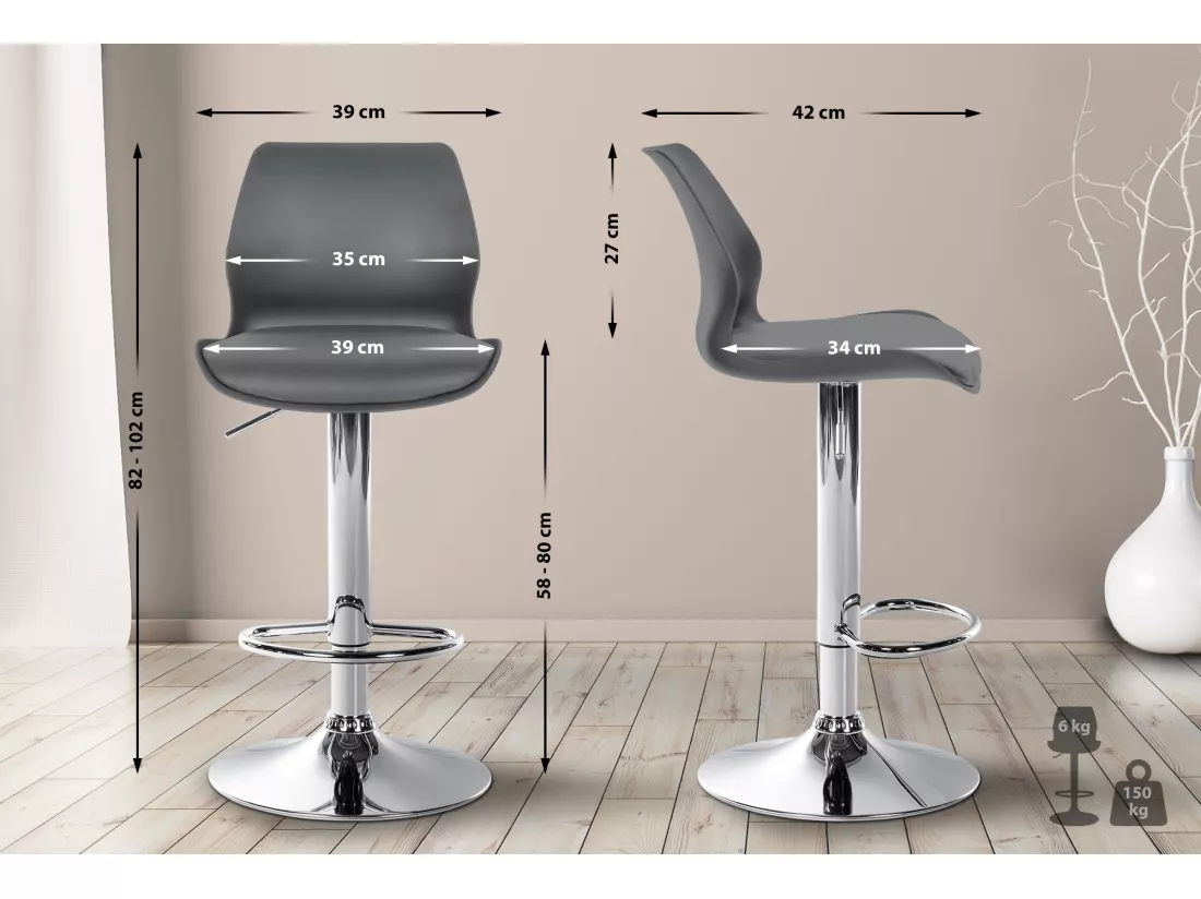 Lot de 2 Tabouret de bar - Plastique - Gris - Gilbert