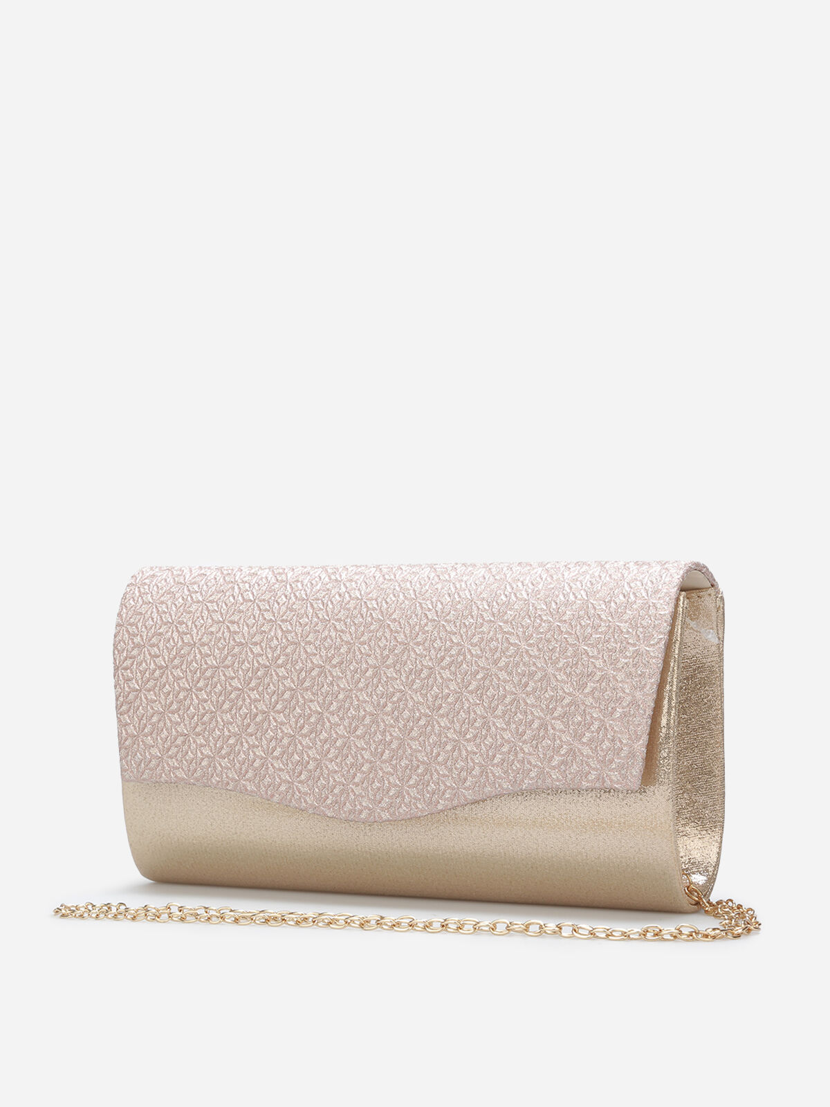 Pochette pailletée à rabat texturé- Doré rose