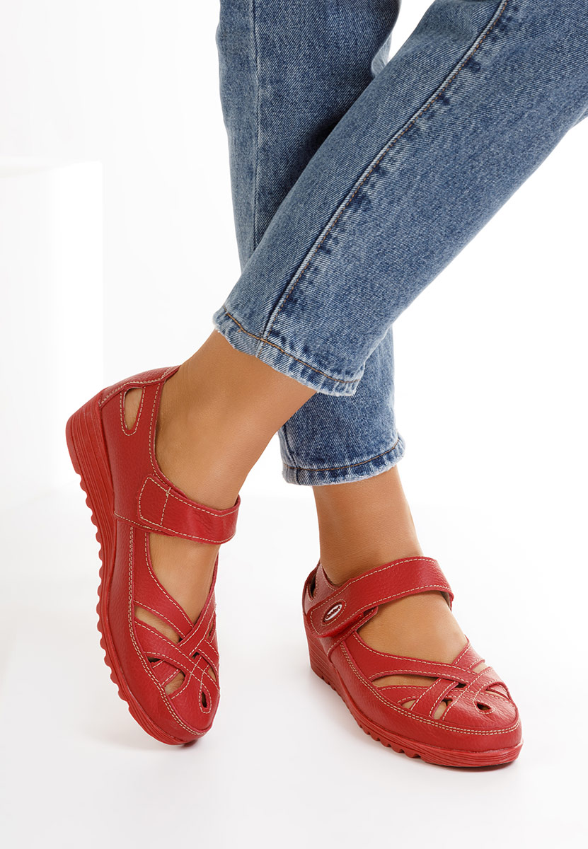 Ballerines femme en cuir rouges Simisa