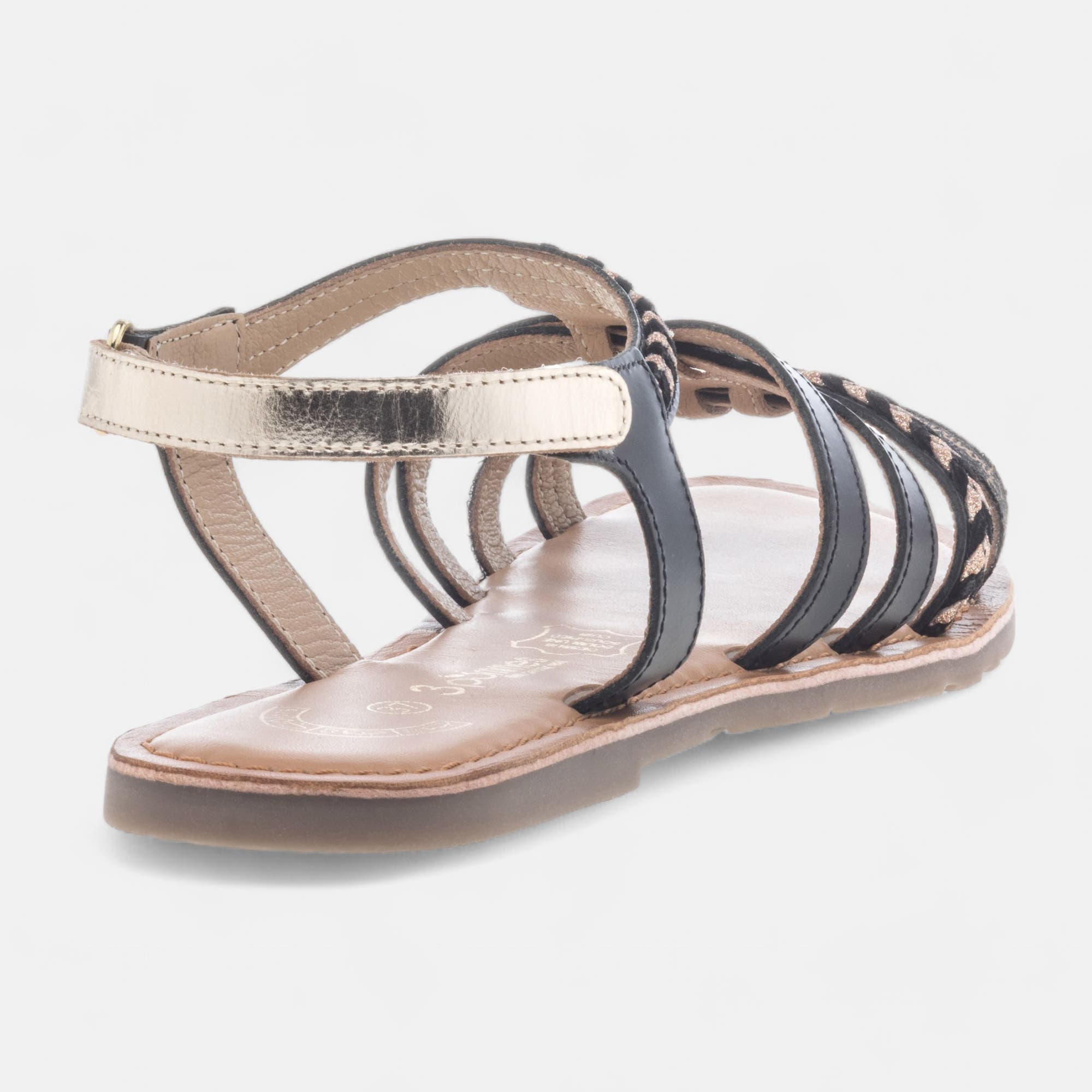 Nu-pieds Fille en cuir noir