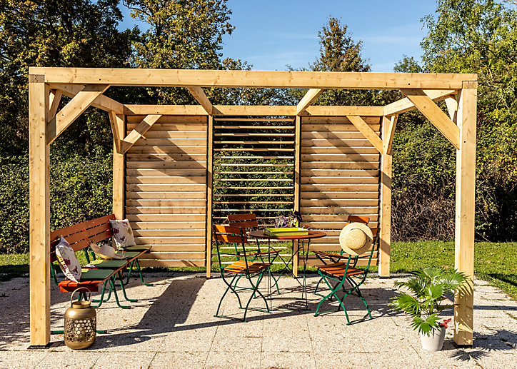 Pergola auvent autoportant manuel bois Veneto Habrita VT3431V 3,40 x 3,12 m