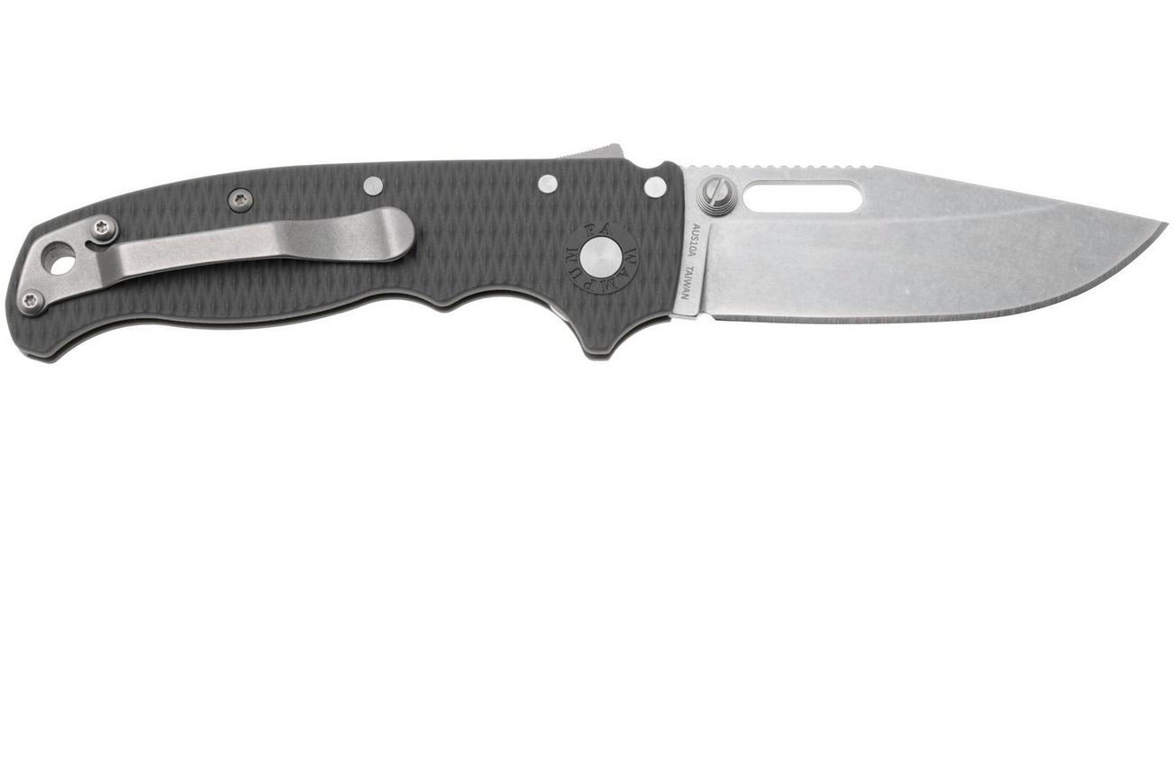 Demko AD20.5 Shark-Lock, Stonewashed AUS-10 Clip Point, 205-10A-CPGRY, Grey Grivory zakmes