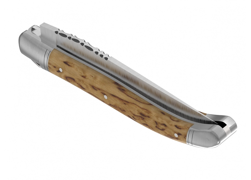 Couteau Laguiole avec un manche en bois de bouleau et 2 mitres en acier inoxydable