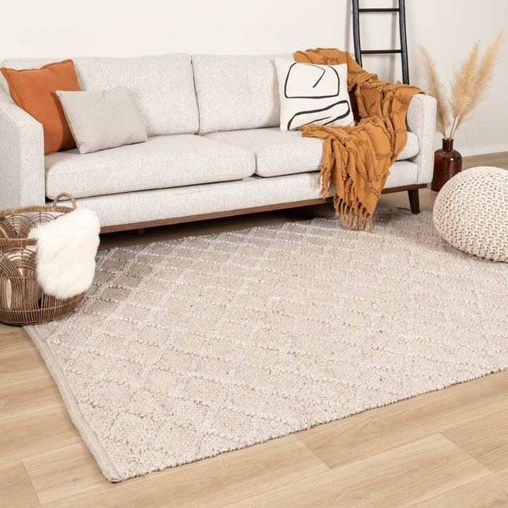 Wol gevlochten vloerkleed - Knit Beige | Top kwaliteit