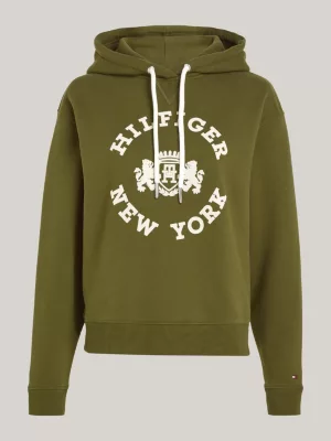 Moletom com capuz e logo flocado estilo universitário