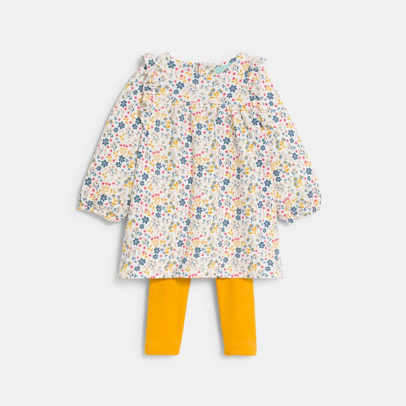 Robe fleurie à volants et legging jaune bébé fille Gris ou noir