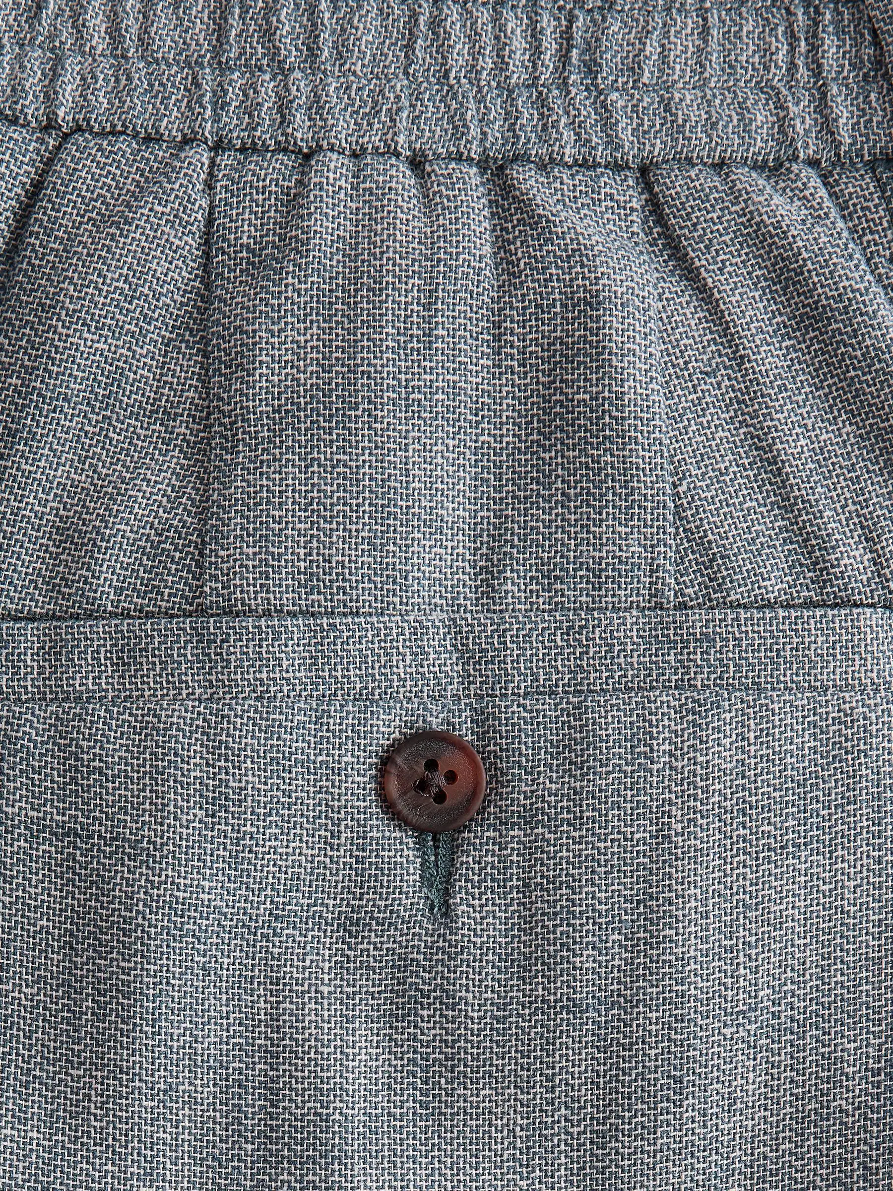 Chambray blauw - Getextureerde broek van linnenmix met elastische taille