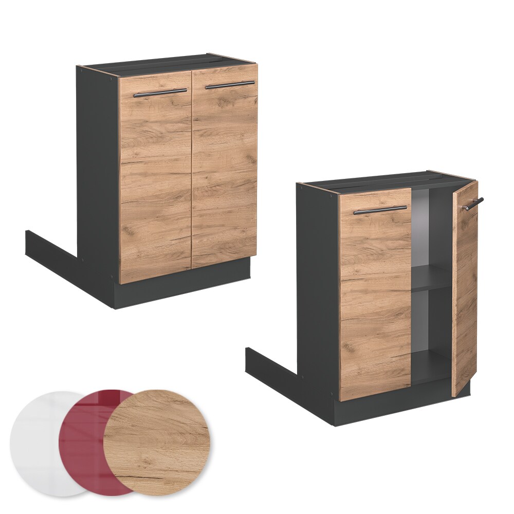 Vicco Regalinselunterschrank Küchenschrank Küchenmöbel Fame-Line Anthrazit Eiche Goldkraft 60 cm modern Küche Einbauküche Kücheninsel Drehtür Einlegeboden Blende Küchenunterschrank Küchenzeile