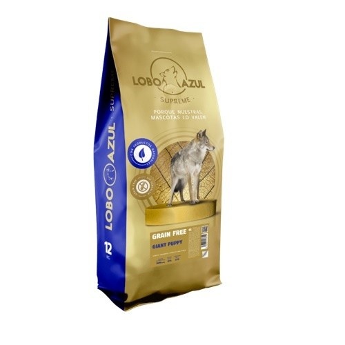 Ração Blue Wolf sem grãos com sabor de frango para cães de porte grande e gigante.