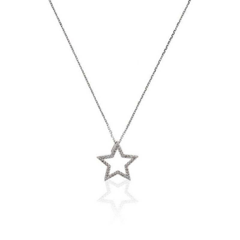 Pendentif Or Blanc Etoile de mes rêves Diamant 0,12cts + chaîne argent offerte