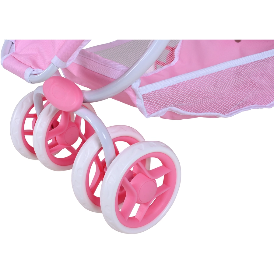 knorr toys® Zwillingspuppenwagen Milo - Princess white rose rosa