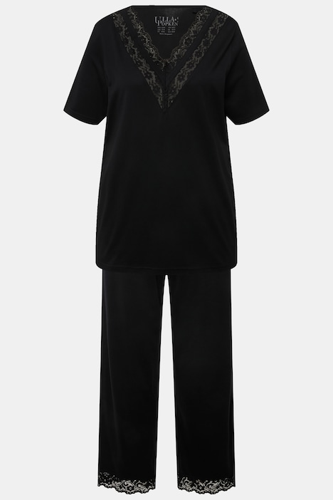 Pyjama, Spitze, V-Ausschnitt, Halbarm, Taschen
