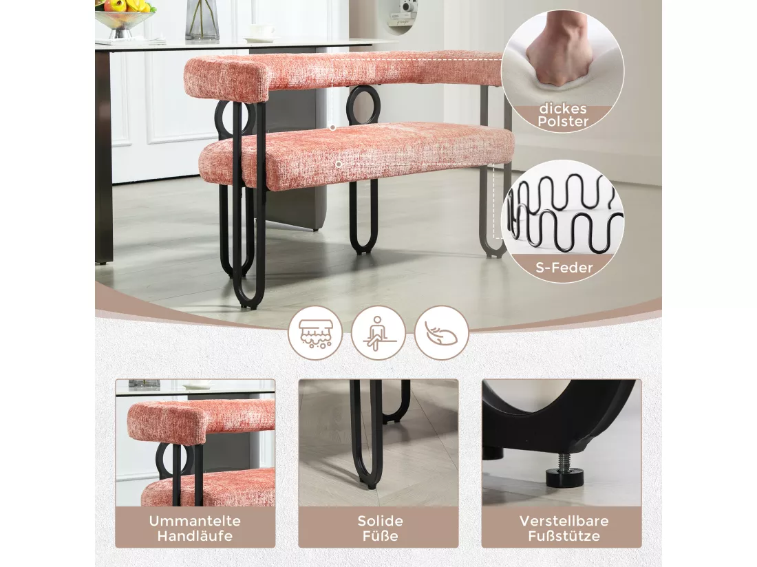 Haobosic - Canapé Double Moderne en Tissu Chenille Rose, Design Dossier Arrondi, Cadre Métallique Solide, 250 kg Capacité, Élégant et Confortable