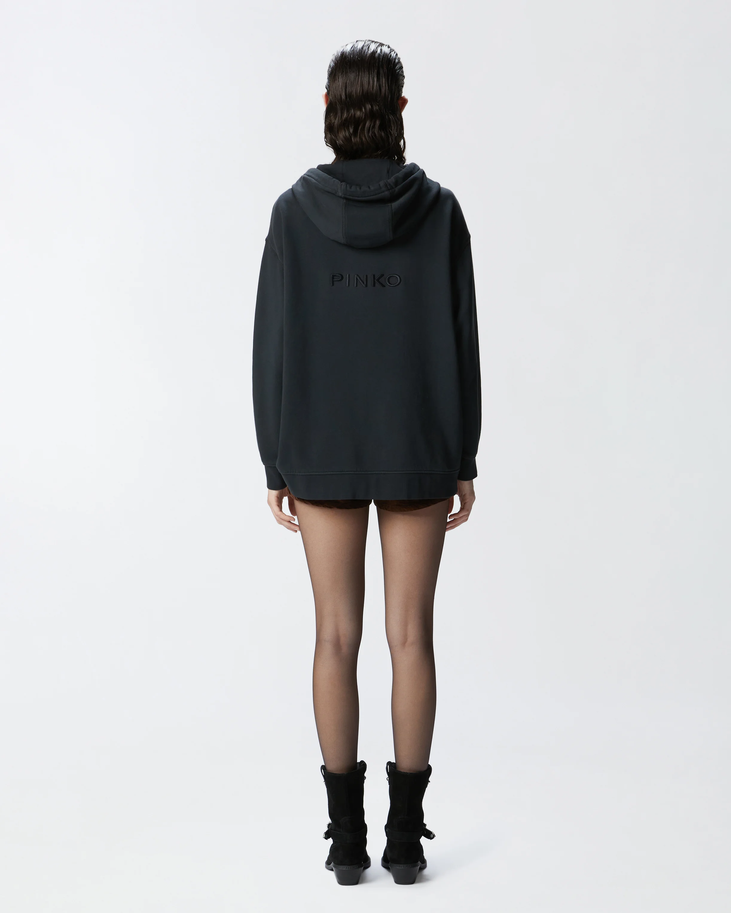 Sweat-shirt zippé à capuche et logo brodé | Noir