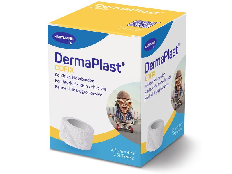 DermaPlast Gazebinde Cofix weiss 2.5 cm x 4 m, 2 Stück Selbsthaftende Gazebinde