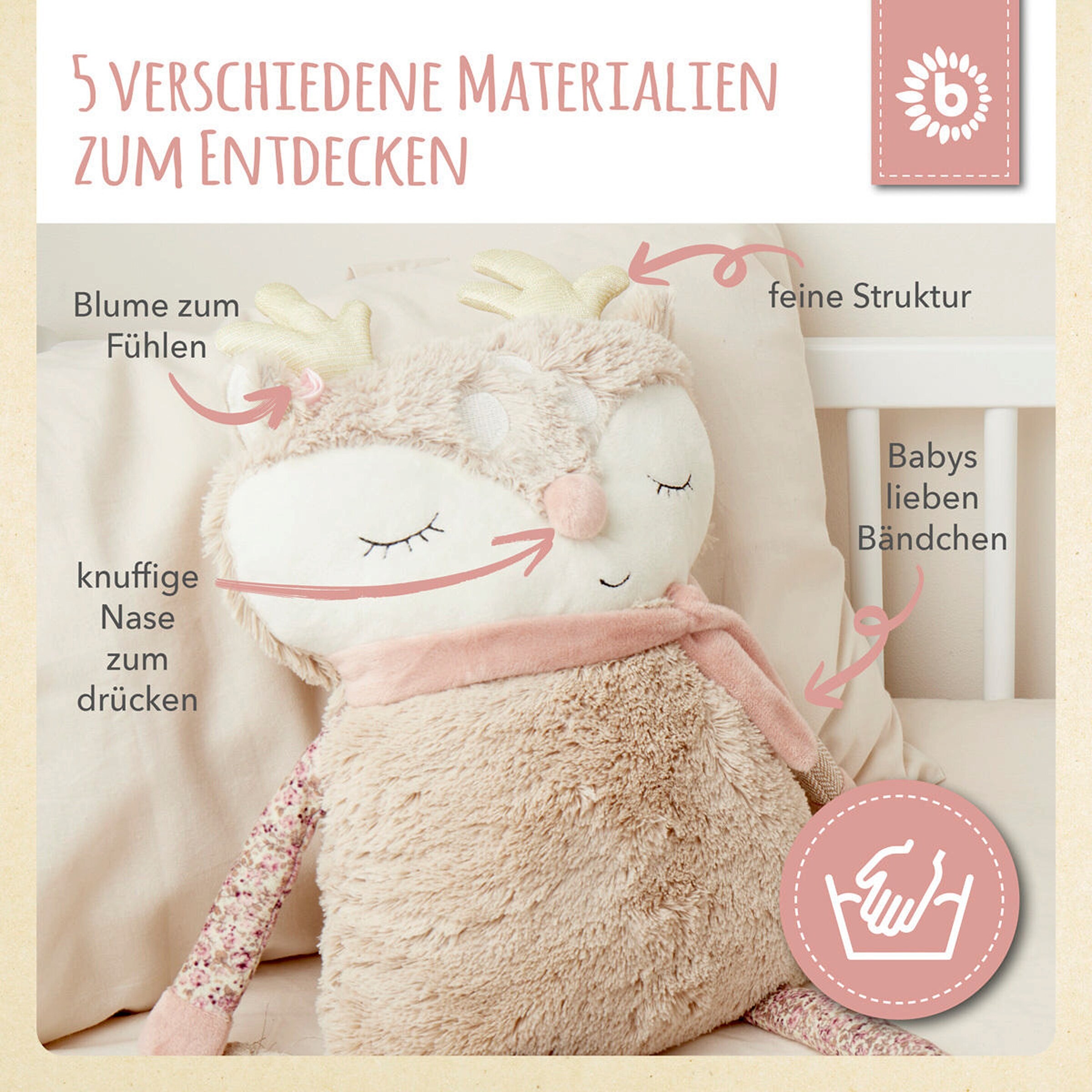 Bieco Kuscheltier Plüsch Großes Reh - ab Geburt Beige
