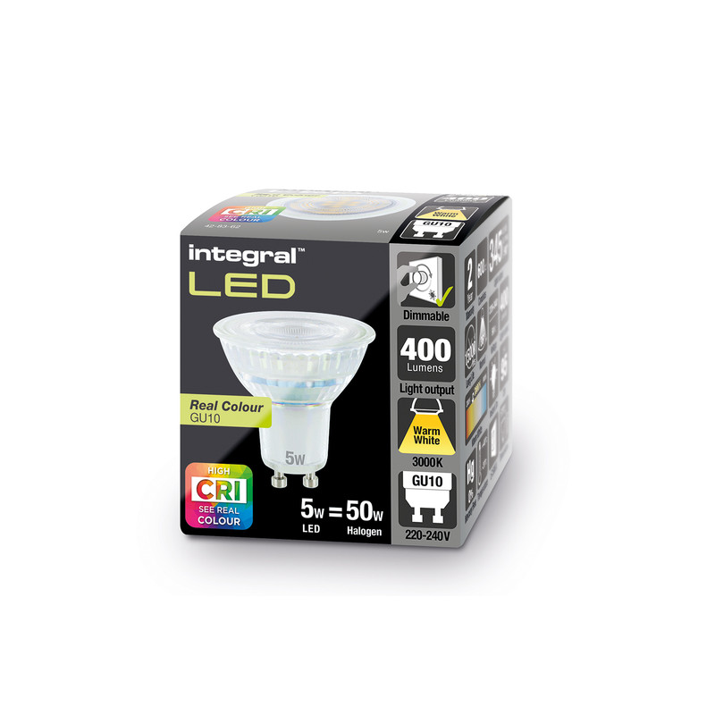 Integral LED spot GU10 "Real Colour CRI 95" 5W 400lm 3000K Dimbaar