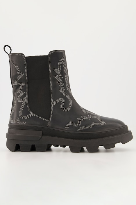 Leder-Chelseaboots, Echtleder, Stickerei, Plateausohle