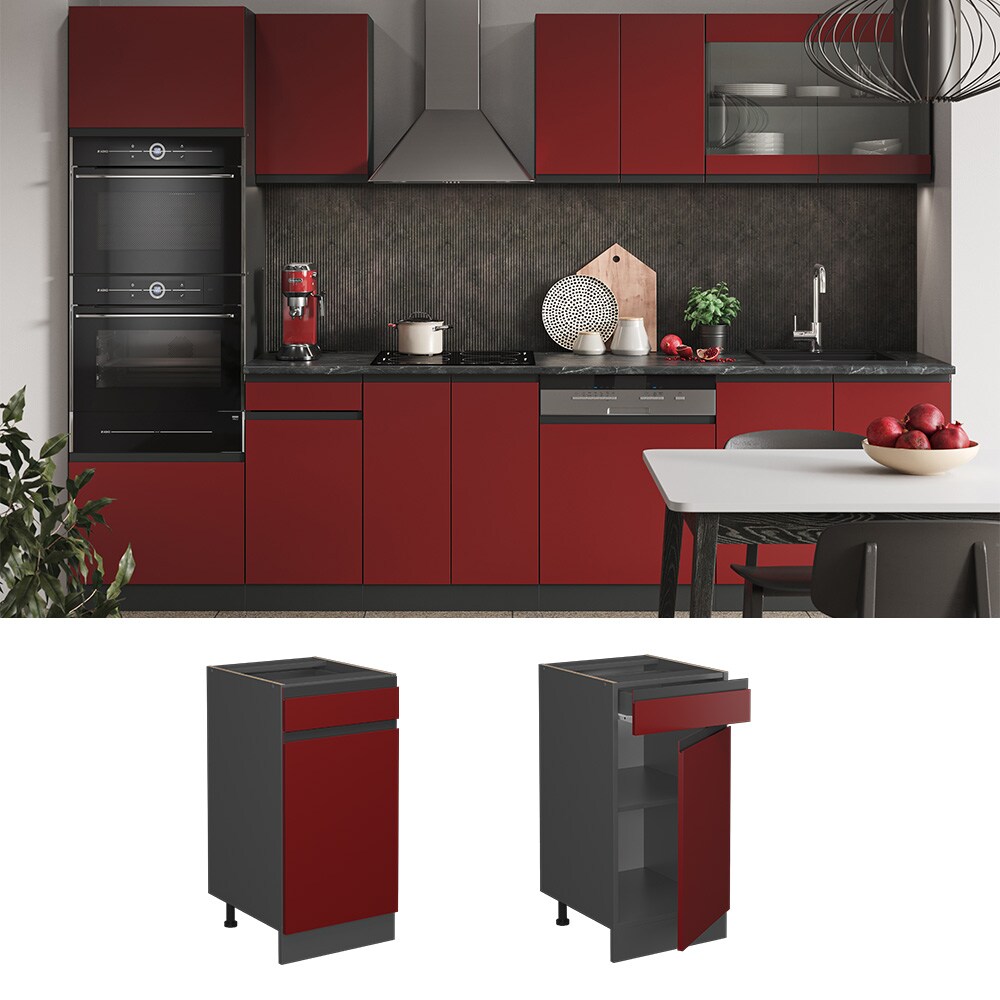 Vicco Schubunterschrank Küchenschrank Küchenmöbel R-Line J-Shape Anthrazit Rot 40 cm modern
