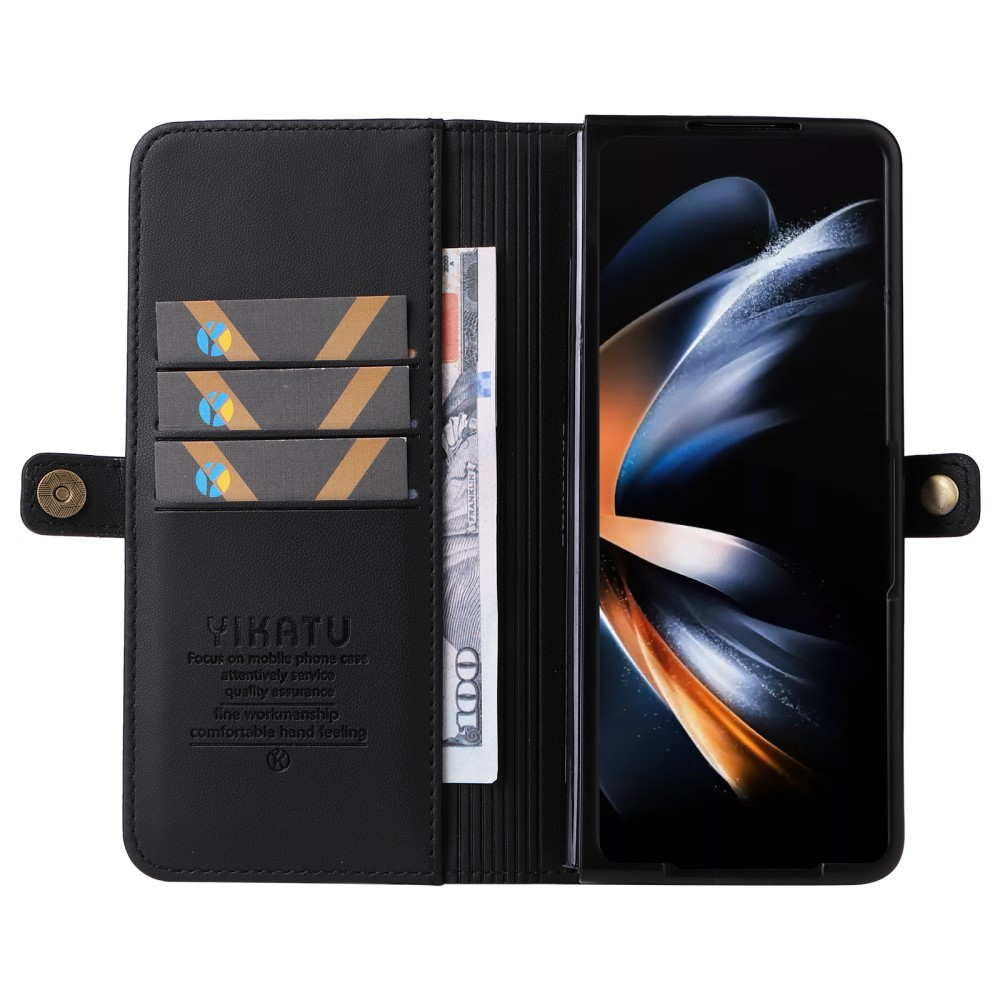 Samsung Galaxy Z Fold6 Leder Tasche Flip Cover mit Kartenfächer - Schwarz