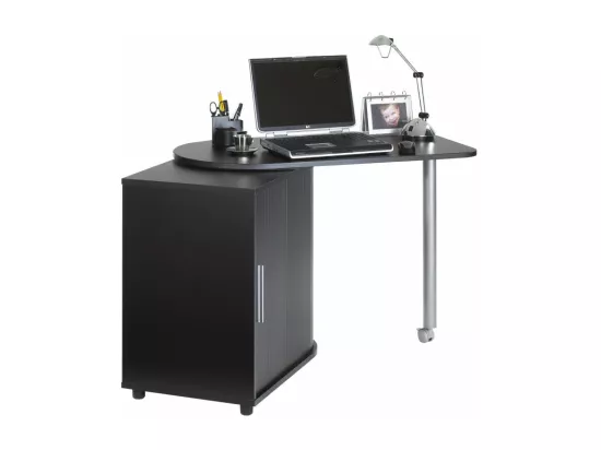 Bureau Pivotant Noir et Meuble de Rangement - Coloris: Noir