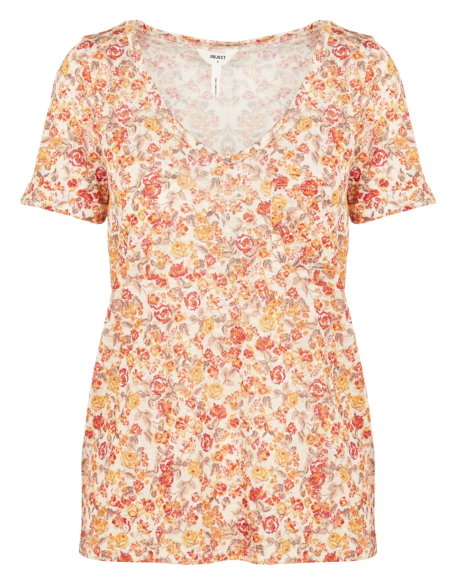 OBJTESSI SLUB S/S V-NECK NOOS - Tee-shirt col V en jersey | Beige