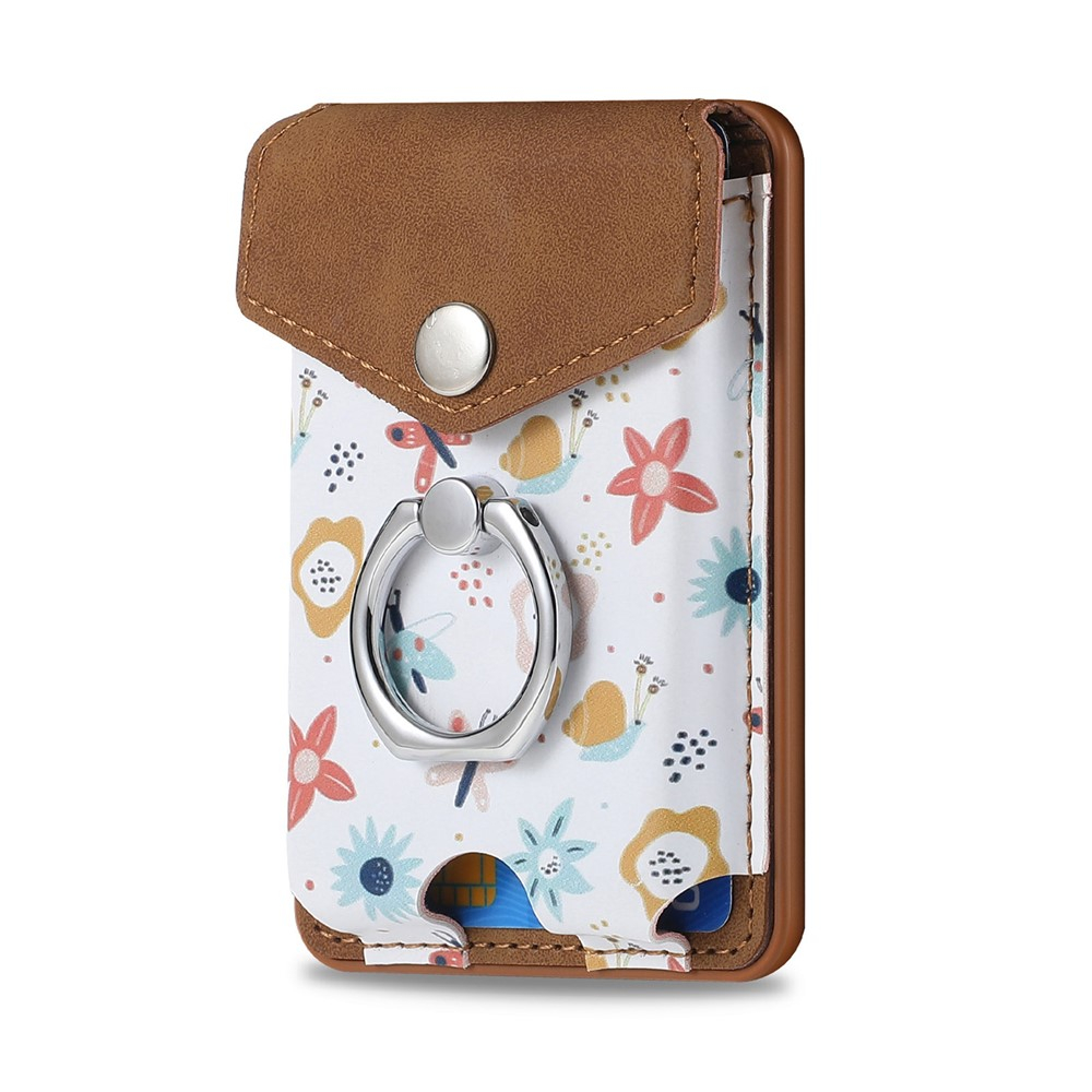 Magnetische MagSafe Wallet Kreditkarten Halterung mit Finger Griff Ring Halterung   Druckknopfverschluss - Braun