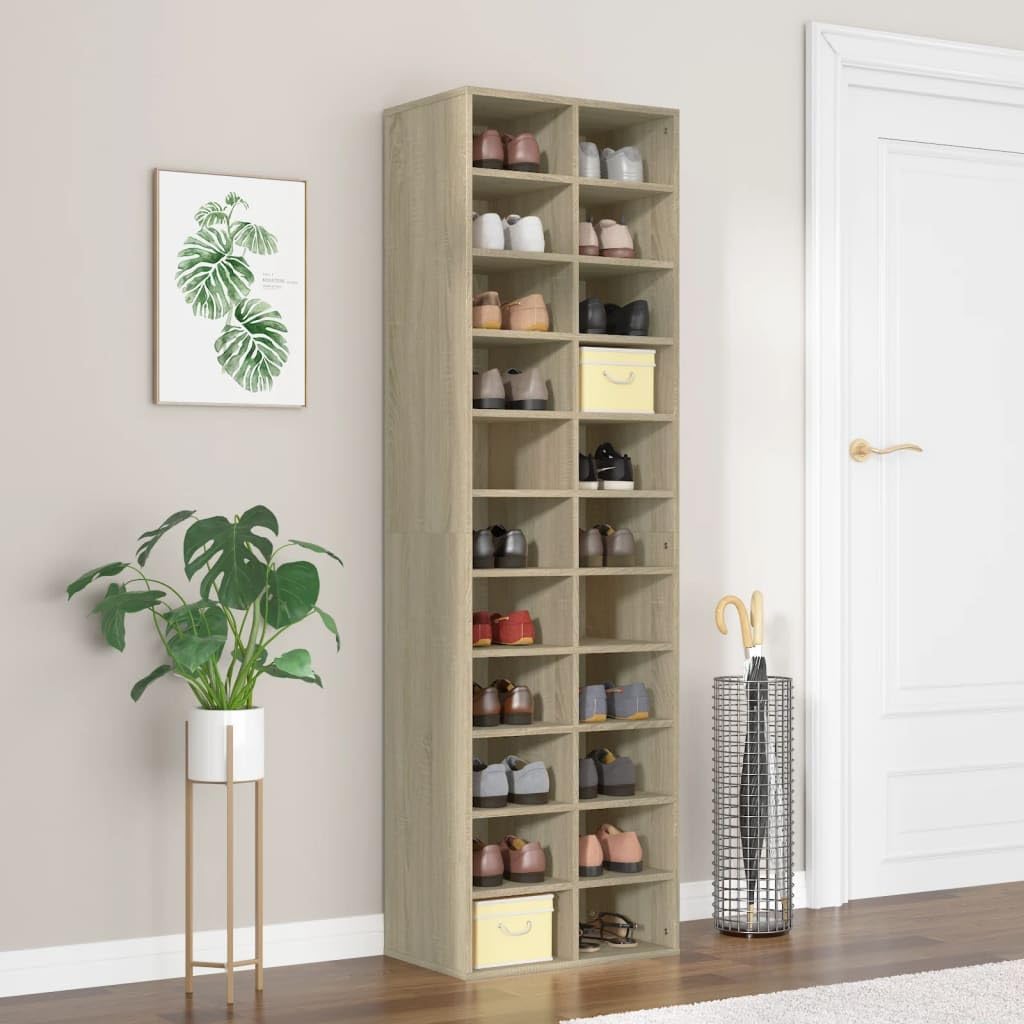vidaXL Schuhschrank mit 22 Fächern Schuhständer Schuhablage Schuhaufbewahrung Flurregal Standregal Flur Diele Sonoma-Eiche 54x34x183cm Holzwerkstoff