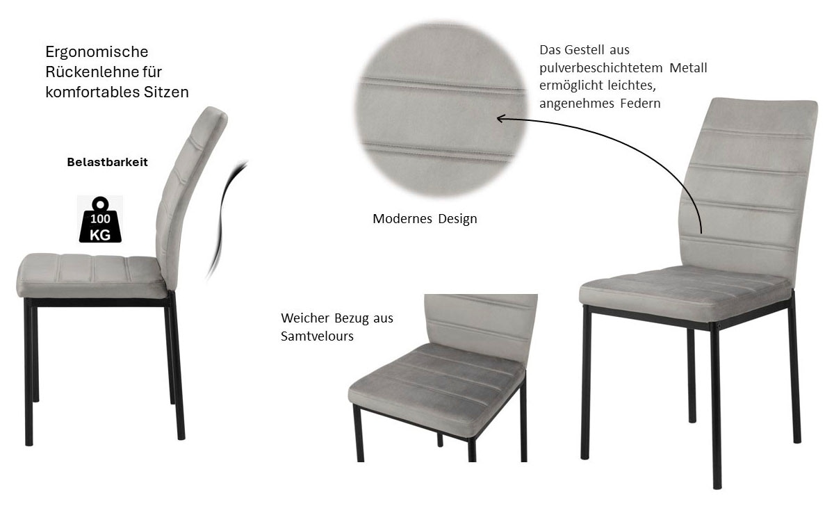 INOSIGN Esszimmerstuhl »Cresswelle, TOPSELLER!, OTTOs Choice« (Set) 4 Stk.Polsterstuhl mit weichem Samtveloursbezug, Metallgestell