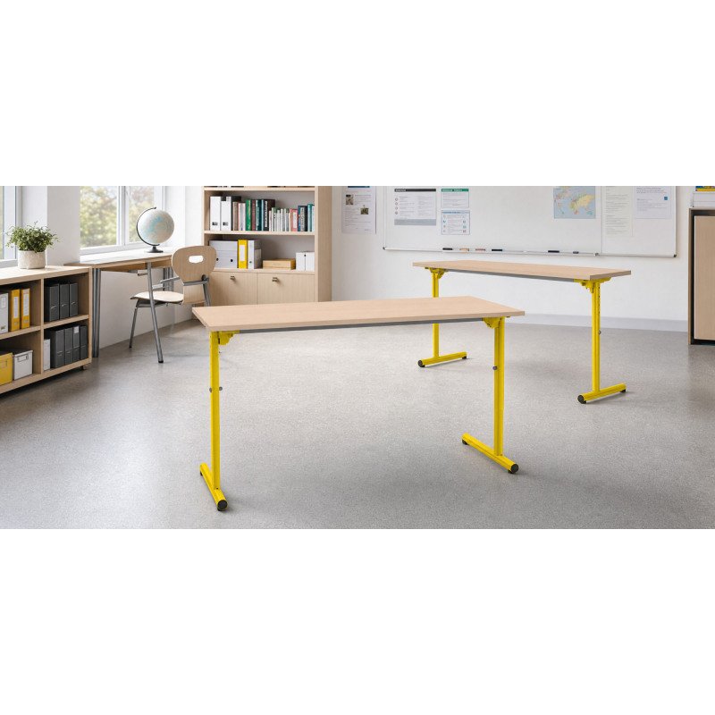 Table scolaire 2 places SYLLAB L.130 cm plateau hêtre réglable en hauteur, taille 4 à 6 pour CP à Lycée