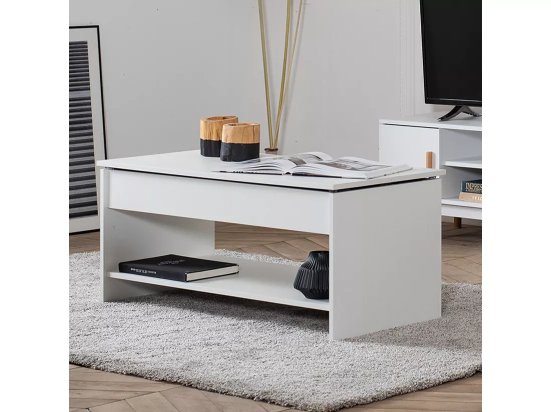 Table basse avec plateau relevable blanche HEDDA - HAPPY GARDEN