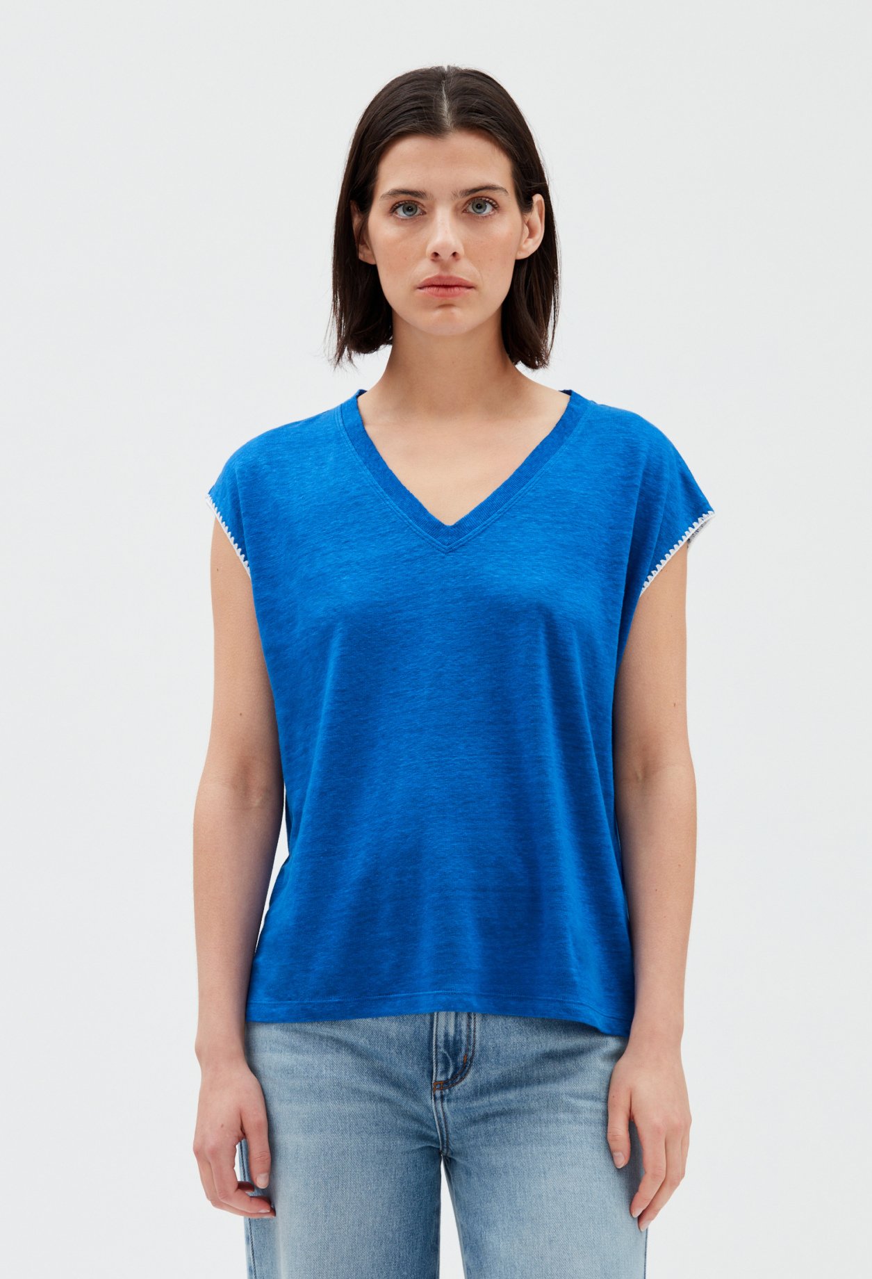 T-shirt lin bleu