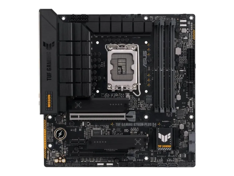 ASUS TUF GAMING B760M-PLUS D4 - Bundkort - micro ATX - LGA1700 sokkel - B760 Chipset - USB-C 3.2 Gen 2x2, USB 3.2 Gen 2, USB 3.2 Gen 1 - 2.5 Gigabit LAN - onboard grafik (CPU påkrævet) - HD Audio (8-kanaler)