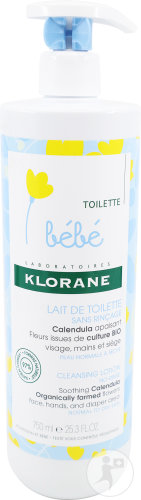 Klorane Bébé Lait De Toilette Visage, Mains Et Siège Flacon Pompe 750ml
