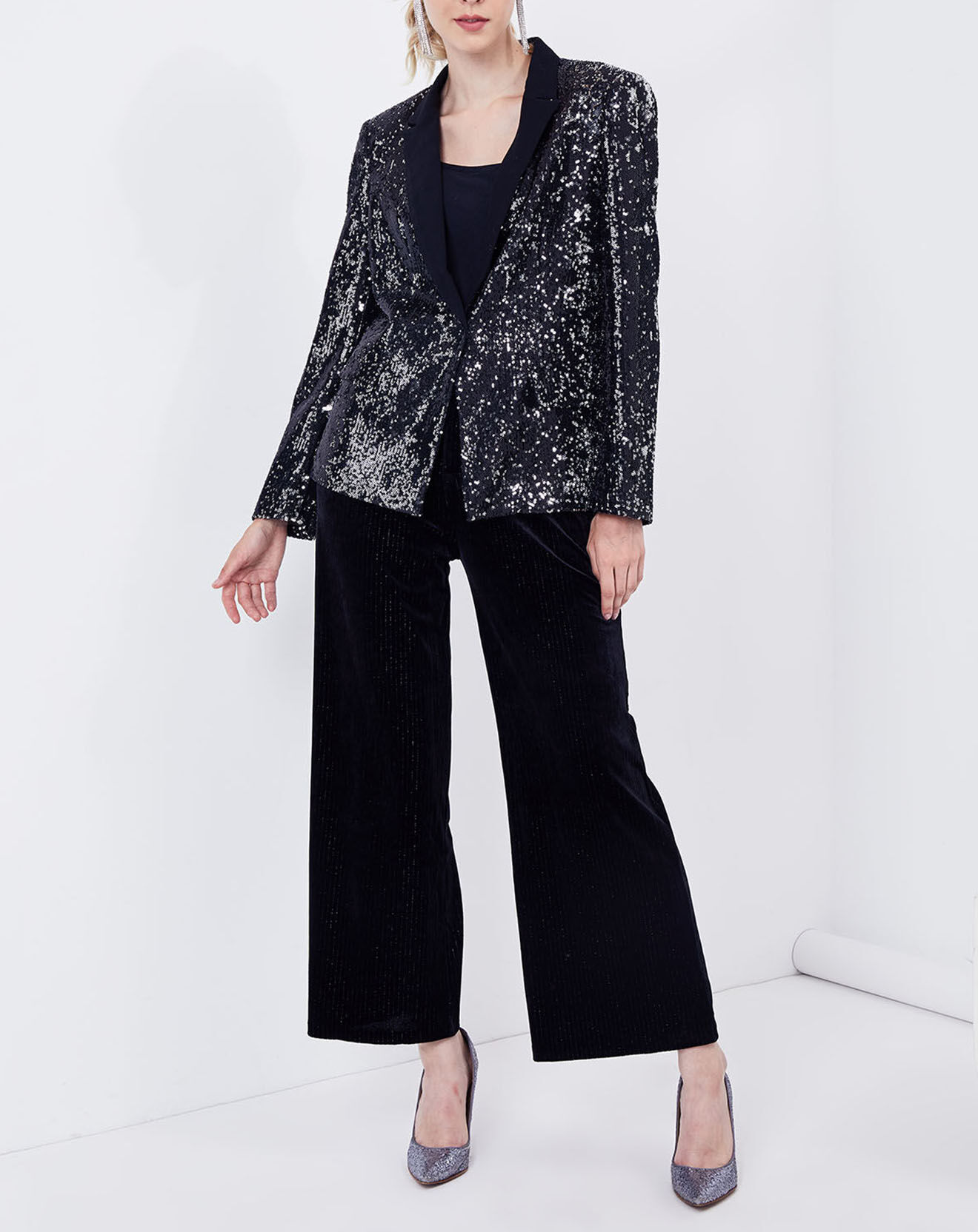 See u Soon Pantalon en Velours Coquelicot rayures lurex noir